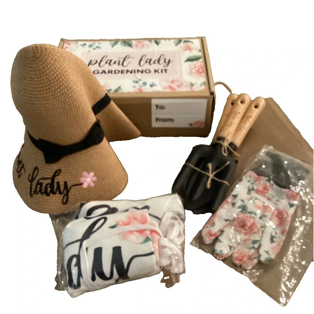 The Plant Lady Gardening Gift Box by Percozzi Tools Apron Gloves & Hat Open Box